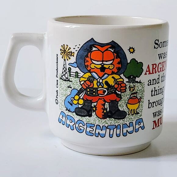Vintage 80s Garfield Argentina Mug - 'Someone was in Argentina...' Souvenir Gift - Picture 6 of 12